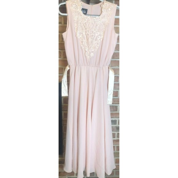Women's Ursula of Switzerland Sleeveless Lined Dress Sz 8 Lace accent Blush - Picture 1 of 5